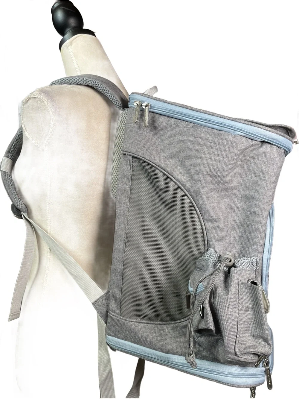 Mr. Peanuts Gray & Blue Convertible Small Pet Backpack & Crossbody Bag -Fleece